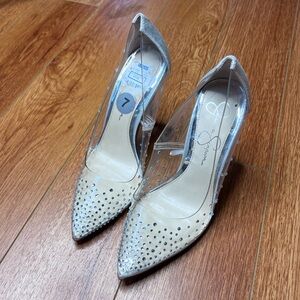 Jessica Simpson clear sparkle heels